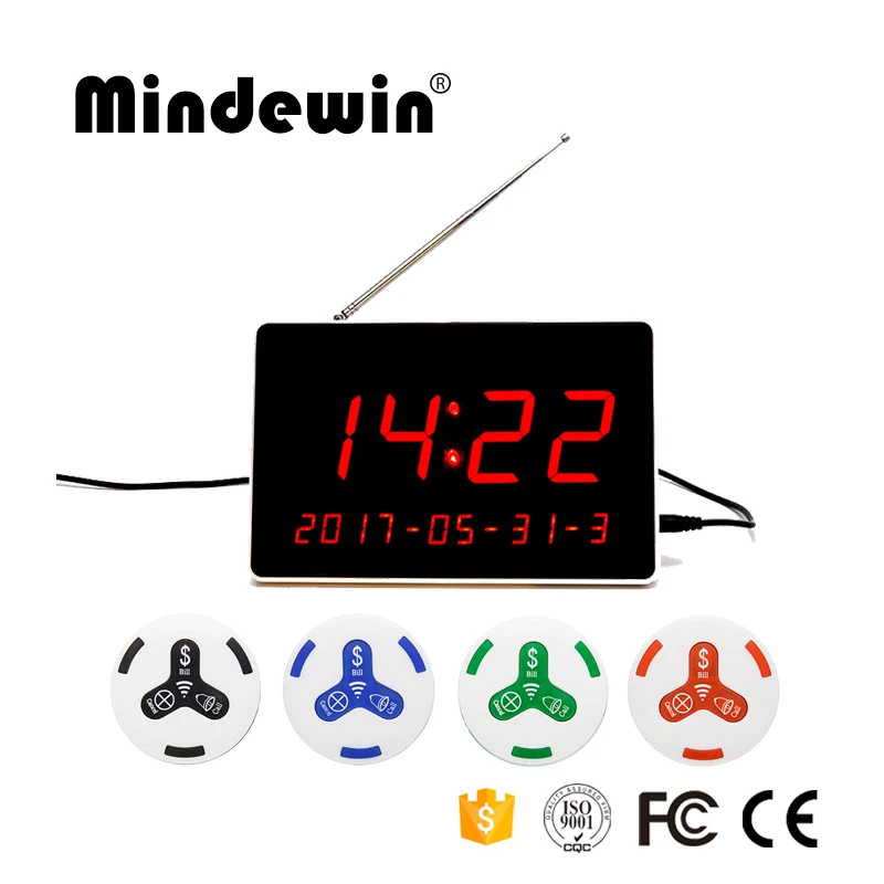 Mindewin Wireless Calling System LED Display Receiver M-R-1 and Waiter Call Button M-K-3 Wireless Waiter Pager System
Mindewin Wireless Calling System LED Display Receiver M-R-1 and Waiter Call Button M-K-3 Wireless Waiter Pager System