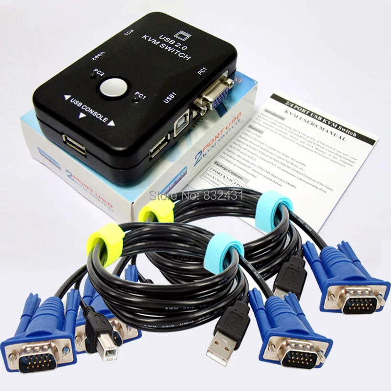 2 USB 0 порта KVM переключатель Box мышь/клавиатура/VGA видео с кабелями|kvm switch box|kvm switchkvm