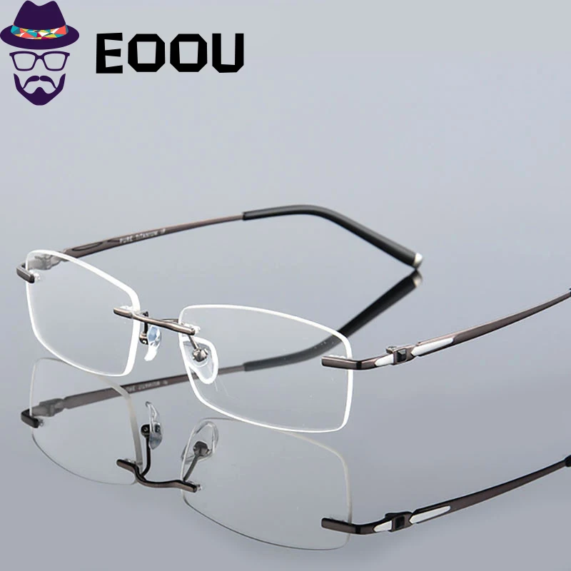 

EOOUOOE Brand Design Titanium Men Rimless Glasses Prescriptio Oculos Eyewear Gafas Opticas Glasse Frame oculos de grau masculino