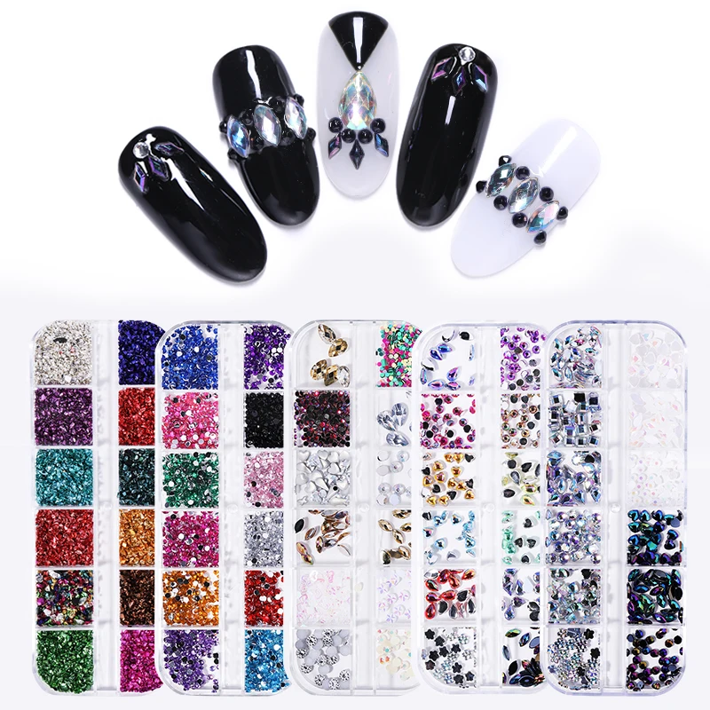12 Grids/Box Rhinestones Flat Bottom 3D Nail Art Decorations Shiny Water Droplets Stones Mixed DIY Nail Accessories
12 Grids/Box Rhinestones Flat Bottom 3D Nail Art Decorations Shiny Water Droplets Stones Mixed DIY Nail Accessories