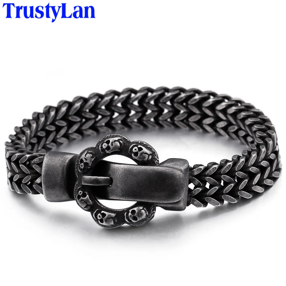 Punk Rock Skull Mens Bracelets Bangles With Belt Buckle Heavy Metal Black Stainless Steel Charm Man Bracelet Men Vintage Jewelry
Punk Rock Skull Mens Bracelets Bangles With Belt Buckle Heavy Metal Black Stainless Steel Charm Man Bracelet Men Vintage Jewelry