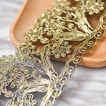 Luxury 6Yards Glitter Gold Wedding Dress Black Mesh Lace Applique Gold Thread Guipure Gold Lace Trim Accessories 7.5cm
Luxury 6Yards Glitter Gold Wedding Dress Black Mesh Lace Applique Gold Thread Guipure Gold Lace Trim Accessories 7.5cm