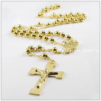 72cm*6mm New Arrive Stainless Steel Gold Handmade Beads Sweater Chains Crucifix Cross Jesus Necklaces For Men Women
72cm*6mm New Arrive Stainless Steel Gold Handmade Beads Sweater Chains Crucifix Cross Jesus Necklaces For Men Women