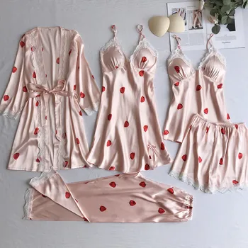 5PCS Satin Women Robe Set Kimono Bathrobe Gown Sexy Intimate Longe Lingerie Nightwear Belt Lace Ribbon Home Dressing Nightie
5PCS Satin Women Robe Set Kimono Bathrobe Gown Sexy Intimate Longe Lingerie Nightwear Belt Lace Ribbon Home Dressing Nightie