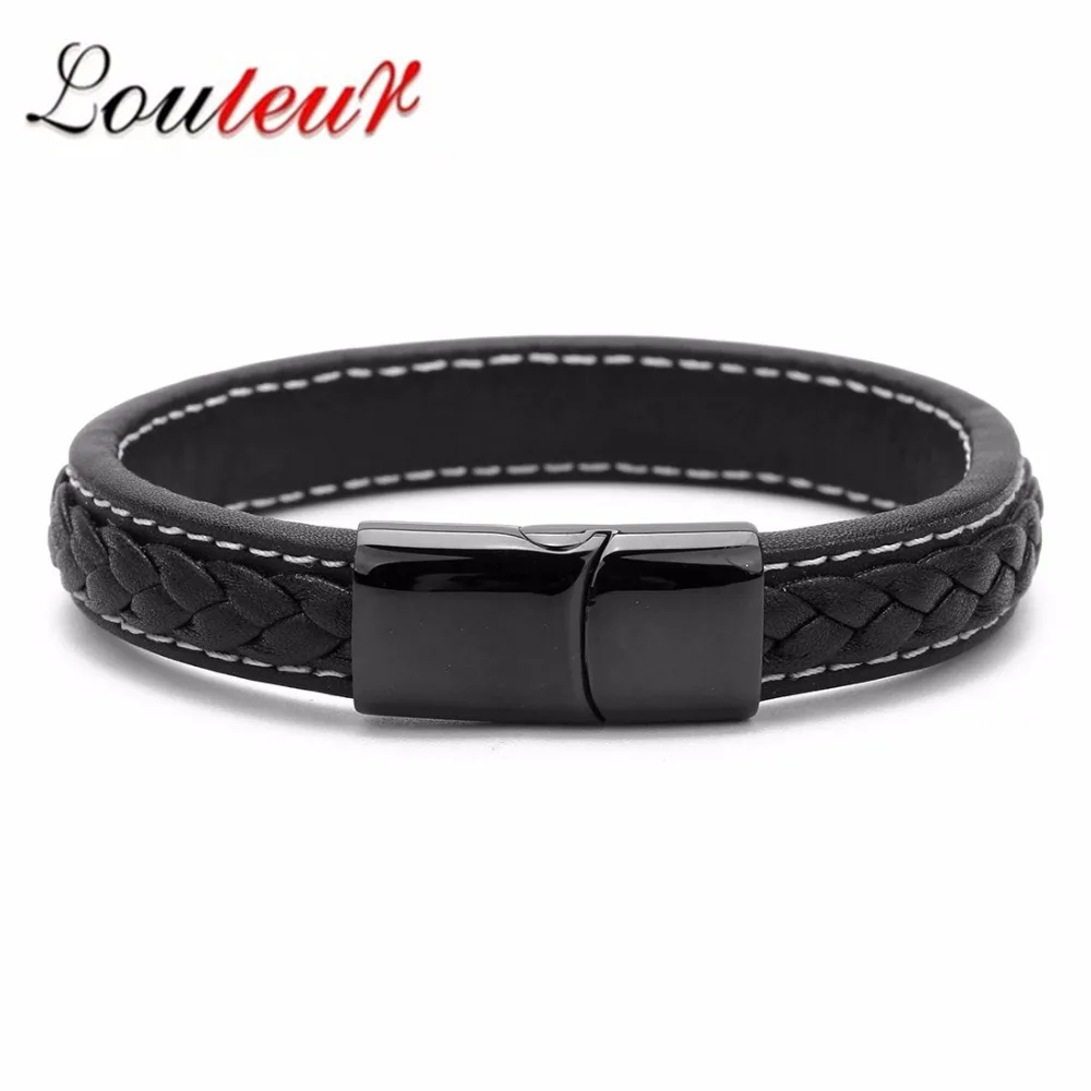 LOULEUR New Trendy 12*6mm Black /Silver Genuine Leather Bracelet Men Stainlees Steel Braid Bracelets & Bangles Male Jewelry Gift
LOULEUR New Trendy 12*6mm Black /Silver Genuine Leather Bracelet Men Stainlees Steel Braid Bracelets & Bangles Male Jewelry Gift