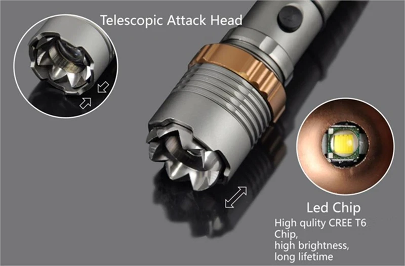 LFL-3 T6 LED Torch Aluminum alloy Zoomable Tactical Defense Flashlight up to 8000 lumens Sadoun.com