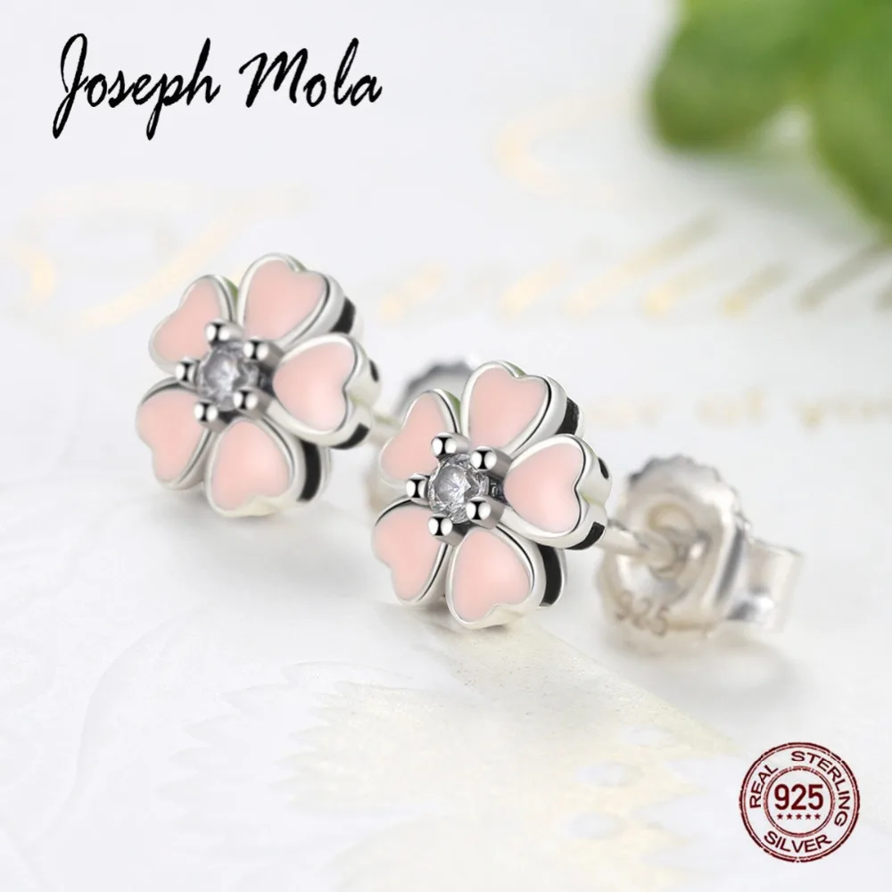 Joseph Mola 925 стерлингового серебра светло-розовый цветок CZ клипсы с камнем Серьги