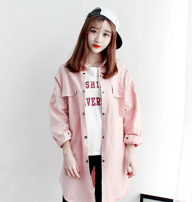 long pink denim jacket