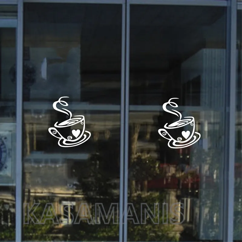 Heart Coffee Cup Vinyl Art Window Sticker Coffee Shop Decor