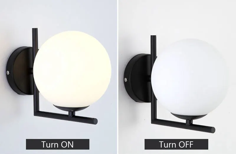 Modern Nordic Glass Ball LED Wall Lamp Sconce Loft Retro Black Gold Wall Light E27 Bedside Lamp For Cafe Bedroom Living Room (8)