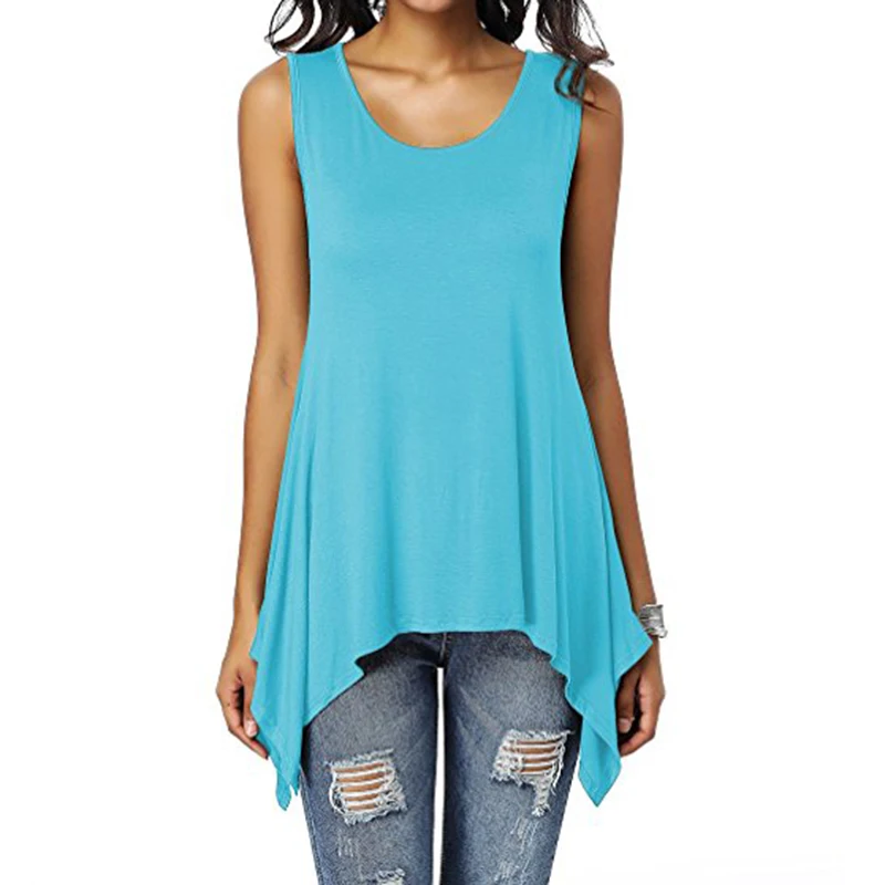 Summer Womens Sleeveless Solid Vest Irregular Casual Holiday Blouse Tops T-shirt