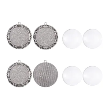 5 sets Flat Round Antique Silver Pendant Making Sets with Alloy Pendant Cabochon Settings, Glass Cabochons 54x50x2mm, Hole: 3mm
5 sets Flat Round Antique Silver Pendant Making Sets with Alloy Pendant Cabochon Settings, Glass Cabochons 54x50x2mm, Hole: 3mm