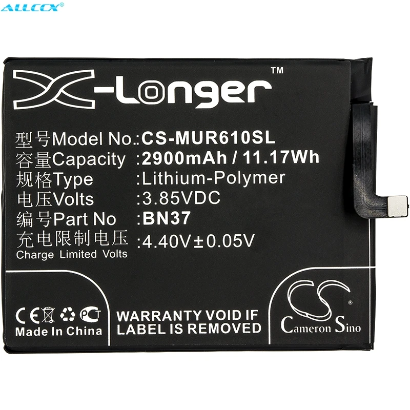 Аккумулятор Cameron Sino 2900 мАч BN37 для Xiaomi/Redmi 6A M1804C3CC M1804C3CE M1804C3CT M1804C3DC M1804C3DE M1804C3DH