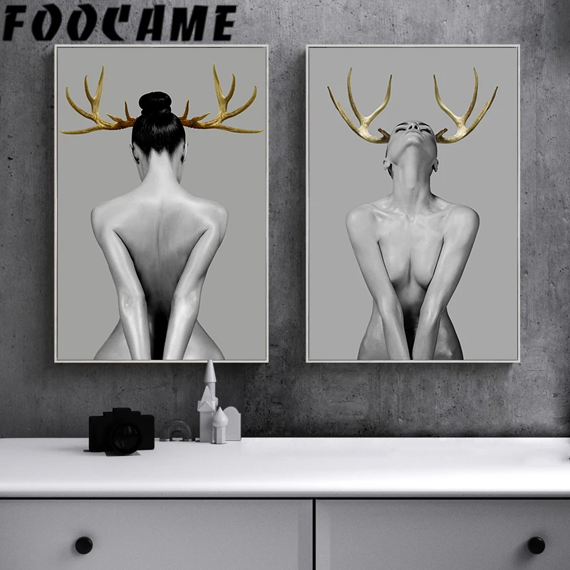 Woman Nude Deer Antlers Wall Art Canvas Painting Abstract Nordic Posters and Prints Living Room Modern Home Decoration Pictures
Woman Nude Deer Antlers Wall Art Canvas Painting Abstract Nordic Posters and Prints Living Room Modern Home Decoration Pictures