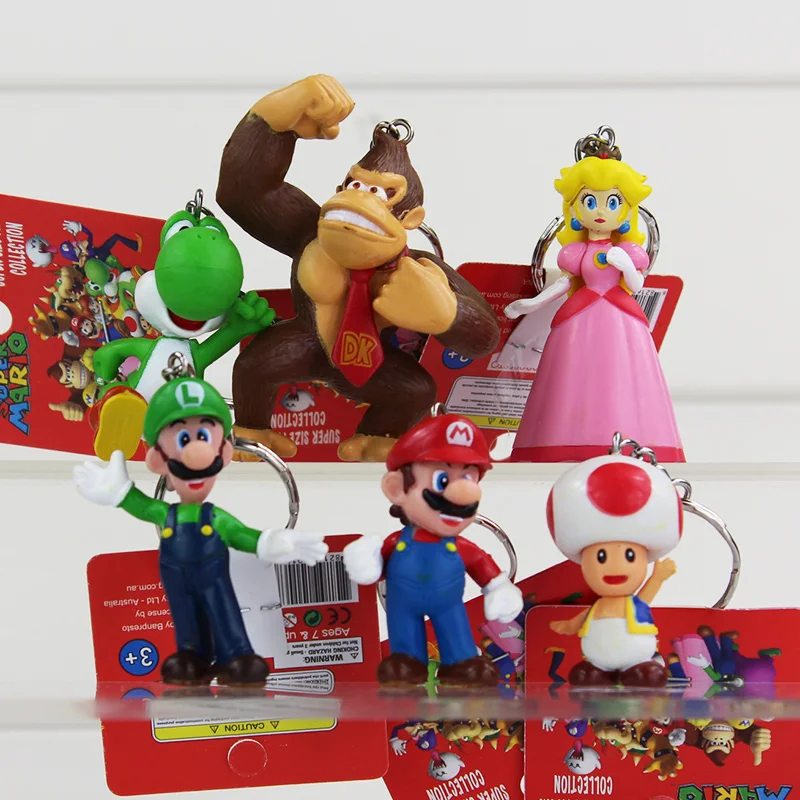 6Pcs/Lot 4-7cm Super Mario Bros keychain Mario Luigi Monkey Donkey Kong Mushroom Princess Peach Action Figure Toys Dolls
6Pcs/Lot 4-7cm Super Mario Bros keychain Mario Luigi Monkey Donkey Kong Mushroom Princess Peach Action Figure Toys Dolls