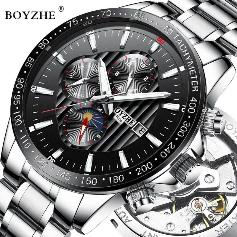 Watches Men Automatic Mechanical Watch Mens Fashion Luminous Stainless Steel Business Waterproof Watch BOYZHE Relogio Masculino
Watches Men Automatic Mechanical Watch Mens Fashion Luminous Stainless Steel Business Waterproof Watch BOYZHE Relogio Masculino