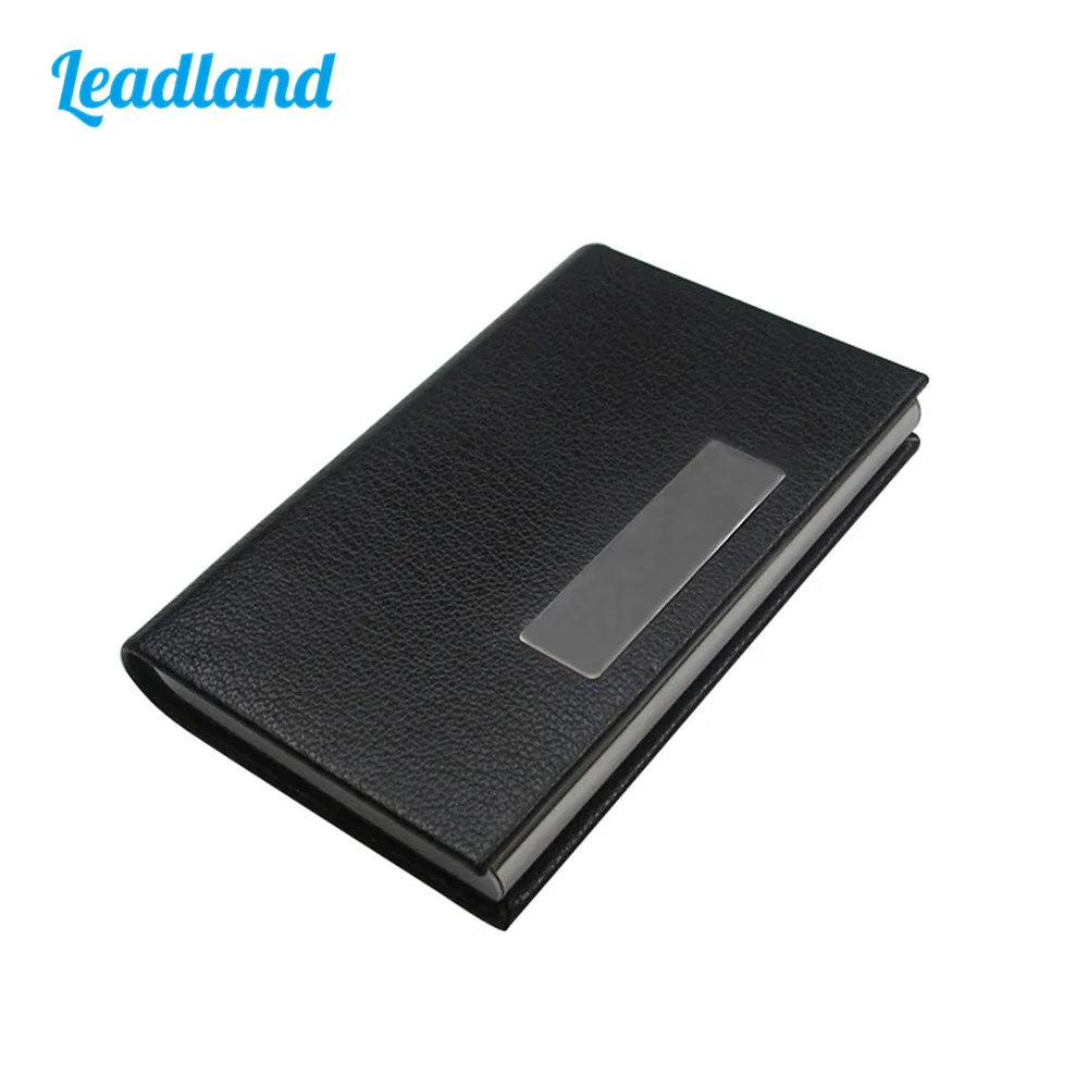 

Magnetic Lock Leather Business Name Card Case ID Card Holder Box Organizer Wallet Black Lichee Pattern 1196