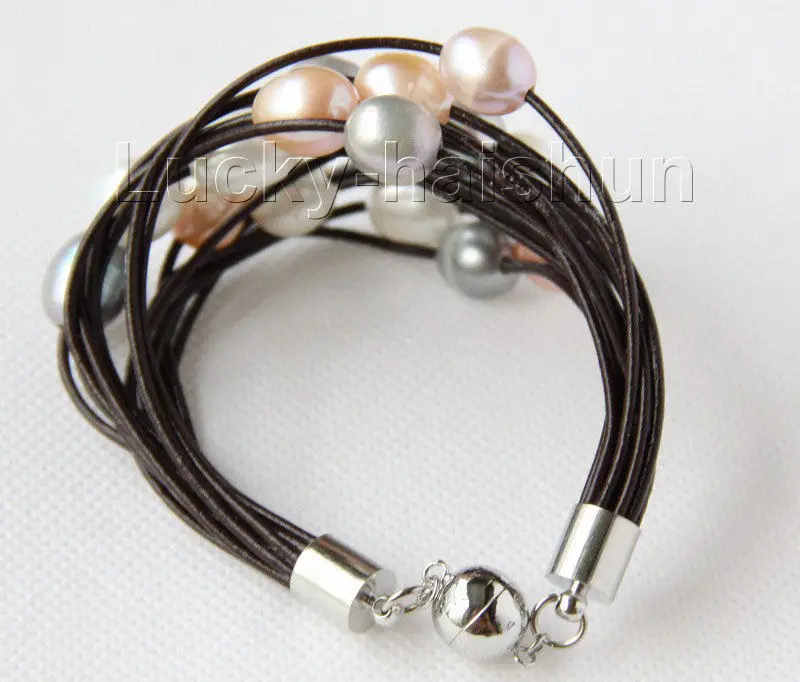 Free Shipping >>>>>8" 13mm 15row white pink gray purple pearls wine red leather bracelet j9657
Free Shipping >>>>>8" 13mm 15row white pink gray purple pearls wine red leather bracelet j9657