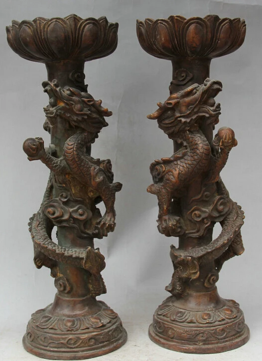Collectible bronze S1986 16" Old Chinese Palace Bronze Dragon Bead Statue Candle Holder Candlestick Pair (B0413)
Collectible bronze S1986 16" Old Chinese Palace Bronze Dragon Bead Statue Candle Holder Candlestick Pair (B0413)