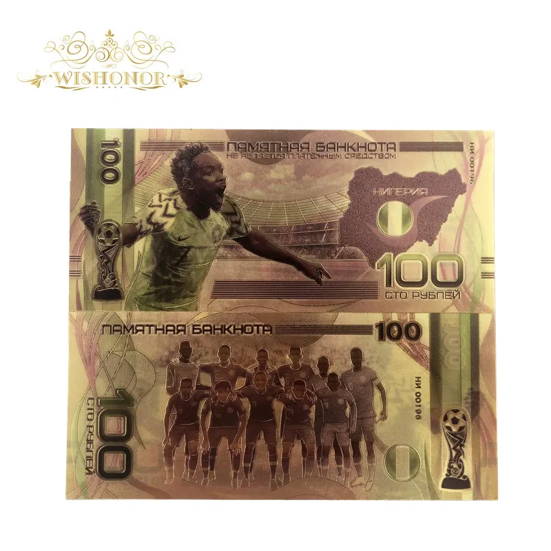 10pcs/Lot Russia Banknotes Football Team Banknotes 100 Rouble Banknotes in 24K Gold Plated Paper Money For collection
10pcs/Lot Russia Banknotes Football Team Banknotes 100 Rouble Banknotes in 24K Gold Plated Paper Money For collection