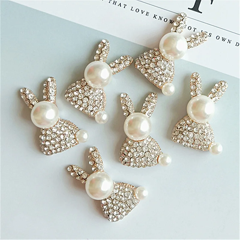 Фото 5pcs/lot Cute Rabbit Rhinestone Pearl Buttons Flat Back For Girl Hair Wedding Invitation Card Dress Jewelry Accessories | Дом и сад