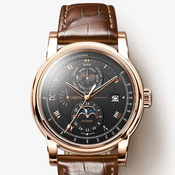 LOBINNI Men Fshion 50M Waterproof Business Automatic Mechanical Wrist Watch With World Time Week Date Sun Night Dial - Rosegold
LOBINNI Men Fshion 50M Waterproof Business Automatic Mechanical Wrist Watch With World Time Week Date Sun Night Dial - Rosegold