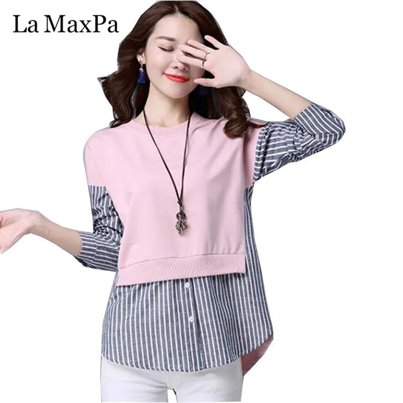 2019 Autumn Blouses Shirt Female Long Sleeve Casual Striped Patchwork Fake Two Pieces Women Blouses Loose Lady Tops Blusas
2019 Autumn Blouses Shirt Female Long Sleeve Casual Striped Patchwork Fake Two Pieces Women Blouses Loose Lady Tops Blusas