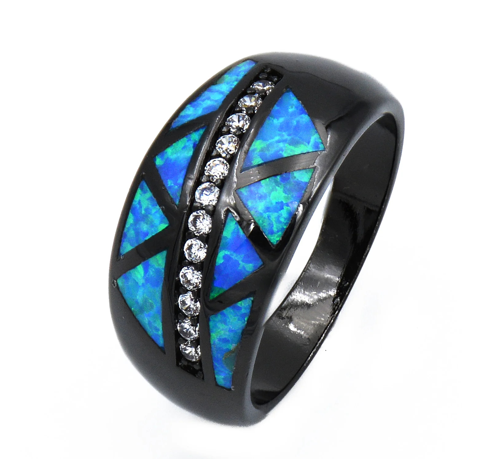 

JLR-588 New Arrival Real Black Gold Filled Blue Fire Opal Rings for Men Women Hot Sale Opal Jewelry Wedding Unique Cocktail Ring