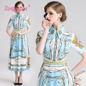 New 2019 European Style Women Fashion Long Sleeve Green Leaf Floral Printing Dress With bow Belt Long Dresses Vestido AMBMCM
New 2019 European Style Women Fashion Long Sleeve Green Leaf Floral Printing Dress With bow Belt Long Dresses Vestido AMBMCM