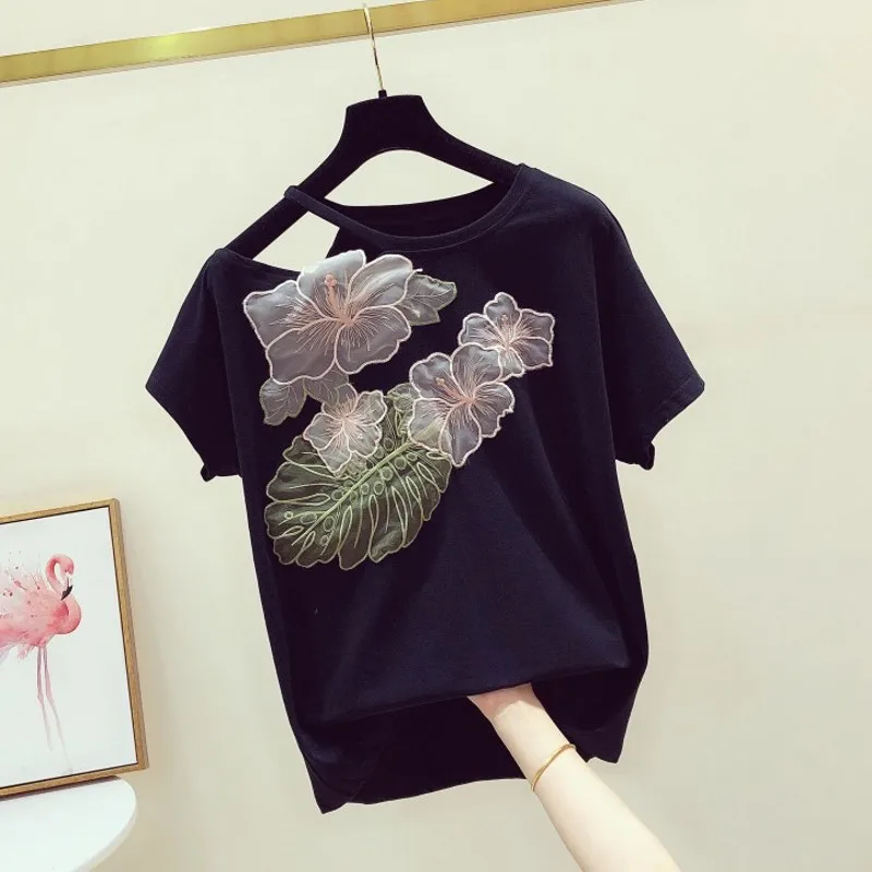 2019 New Summer Fashion Off The Shoulder Short Sleeve T-shirts for Women O Neck Patch Embroidery Casual Students Tees Black Top
2019 New Summer Fashion Off The Shoulder Short Sleeve T-shirts for Women O Neck Patch Embroidery Casual Students Tees Black Top