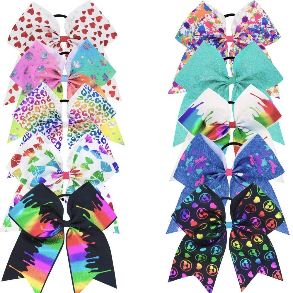 2 BLESSING Girl 8/" Cheer Leader Bow Latest Unicorn Hair Elastic Rainbow Flower