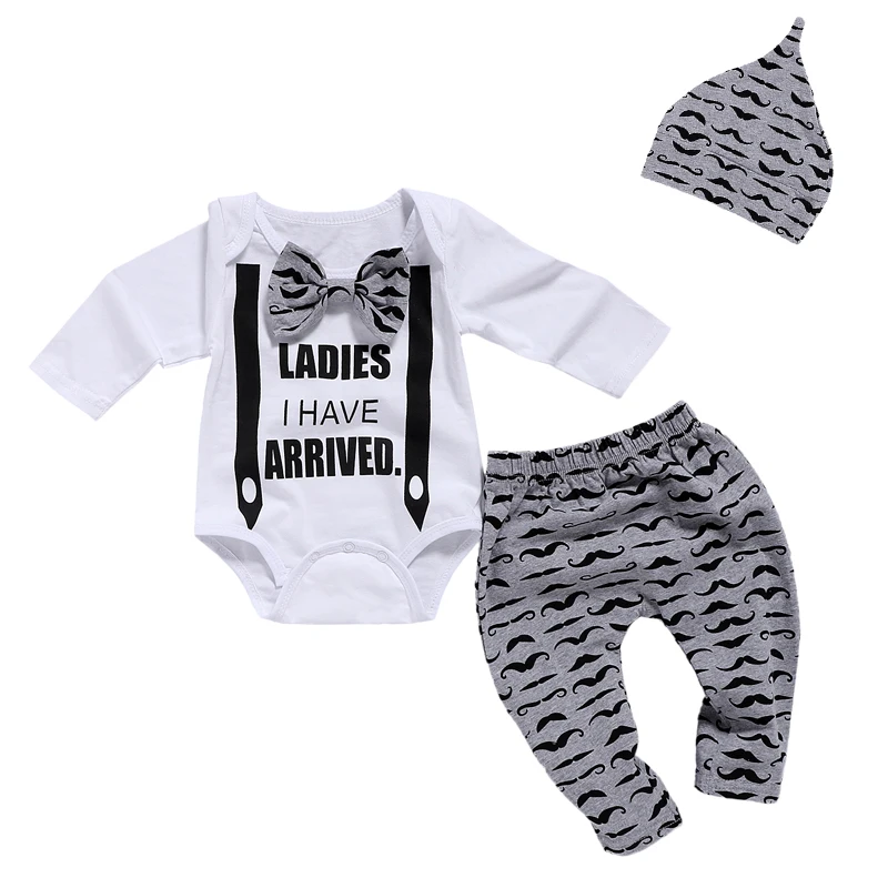HOT SALE Baby Boy Clothes Set Newborn Clothes Bow Tie Bodysuits+Mustache Print Pant+Cap Autumn Kids Clothes Soft Breathab D30
HOT SALE Baby Boy Clothes Set Newborn Clothes Bow Tie Bodysuits+Mustache Print Pant+Cap Autumn Kids Clothes Soft Breathab D30