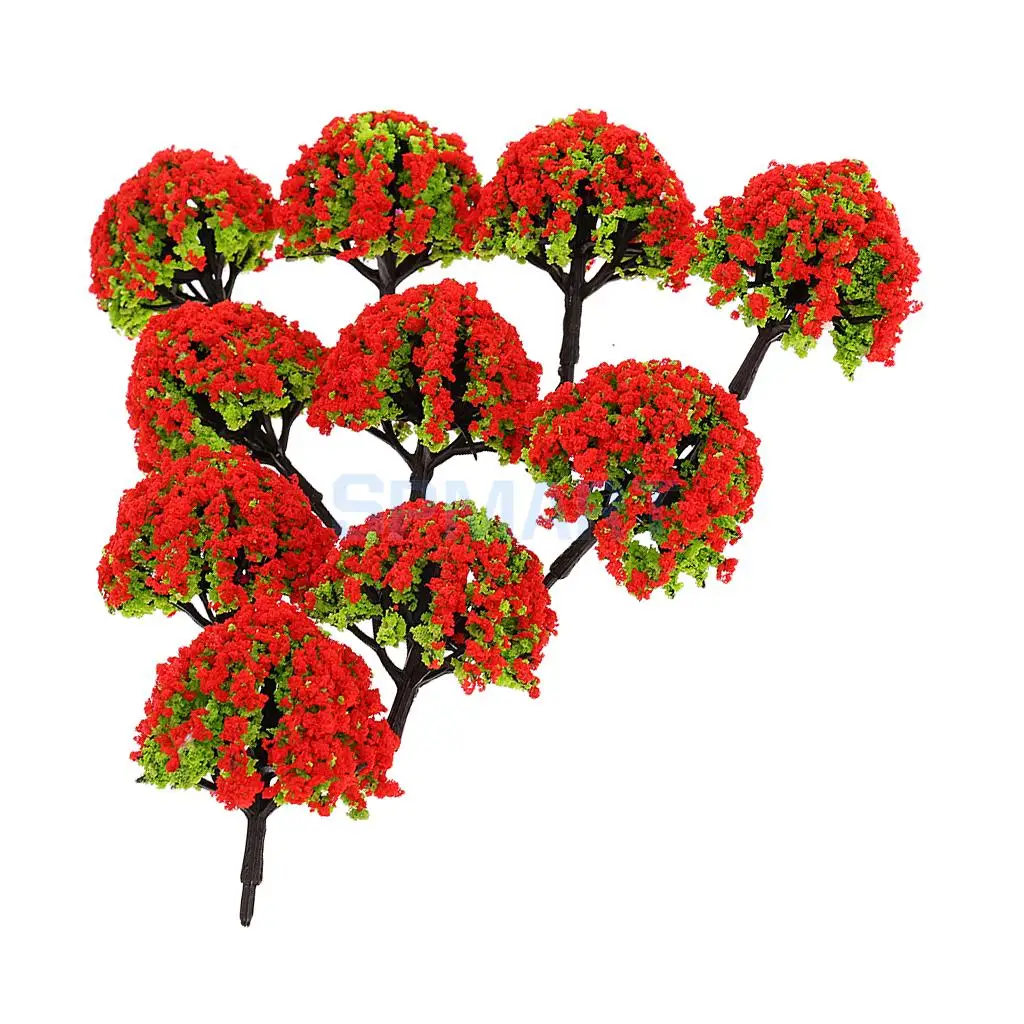 10pcs 1/200 Train Railroad Scene Scenery Landscape Model Trees Green HO Scale with Flowers Model Building Kits