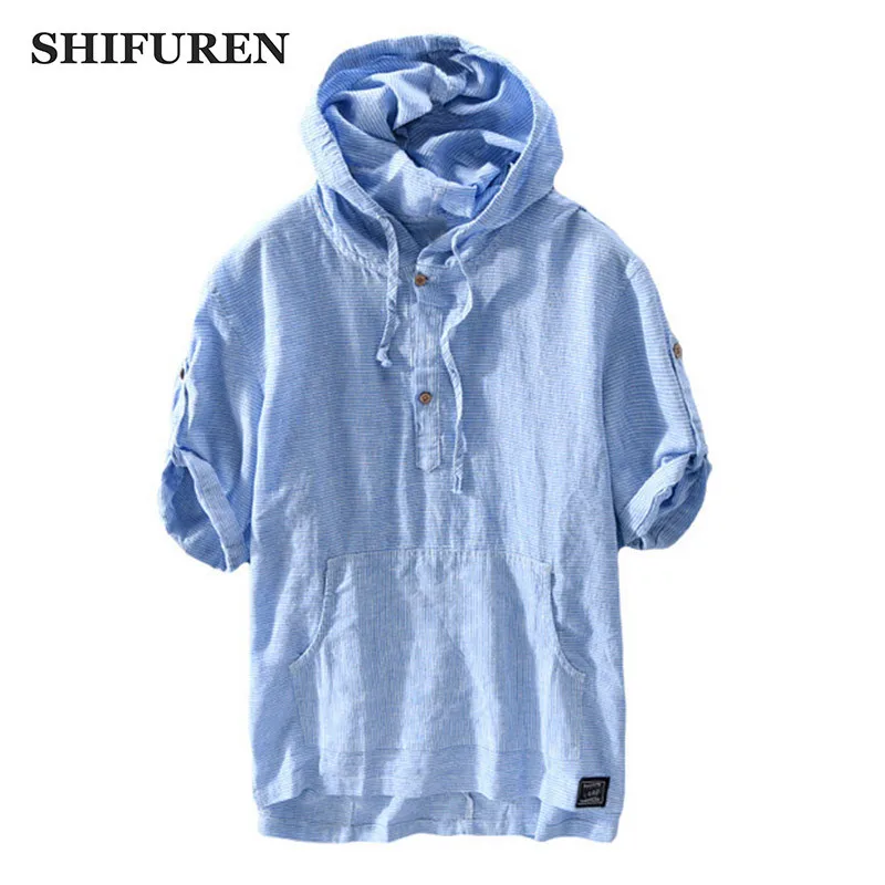 SHIFUREN New Summer Men Hooded Cotton Linen Shirts Breathable Short Sleeve Tops Striped Causal Male Social Dress Shirts M-XXL
SHIFUREN New Summer Men Hooded Cotton Linen Shirts Breathable Short Sleeve Tops Striped Causal Male Social Dress Shirts M-XXL