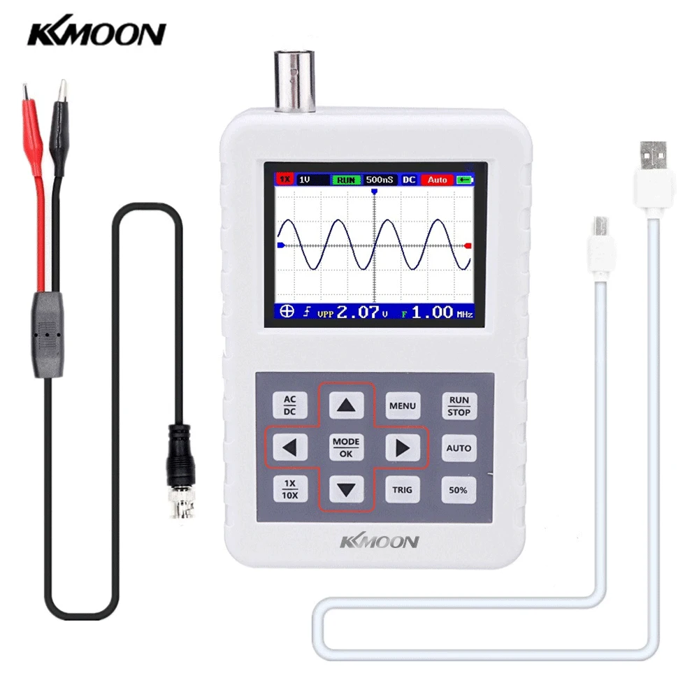 KKmoon DSO Handheld Oscilloscope with P6100 Oscilloscope Probe 5M Bandwidth 20MS/s Sampling Rate Mini Palm Oscilloscope
KKmoon DSO Handheld Oscilloscope with P6100 Oscilloscope Probe 5M Bandwidth 20MS/s Sampling Rate Mini Palm Oscilloscope