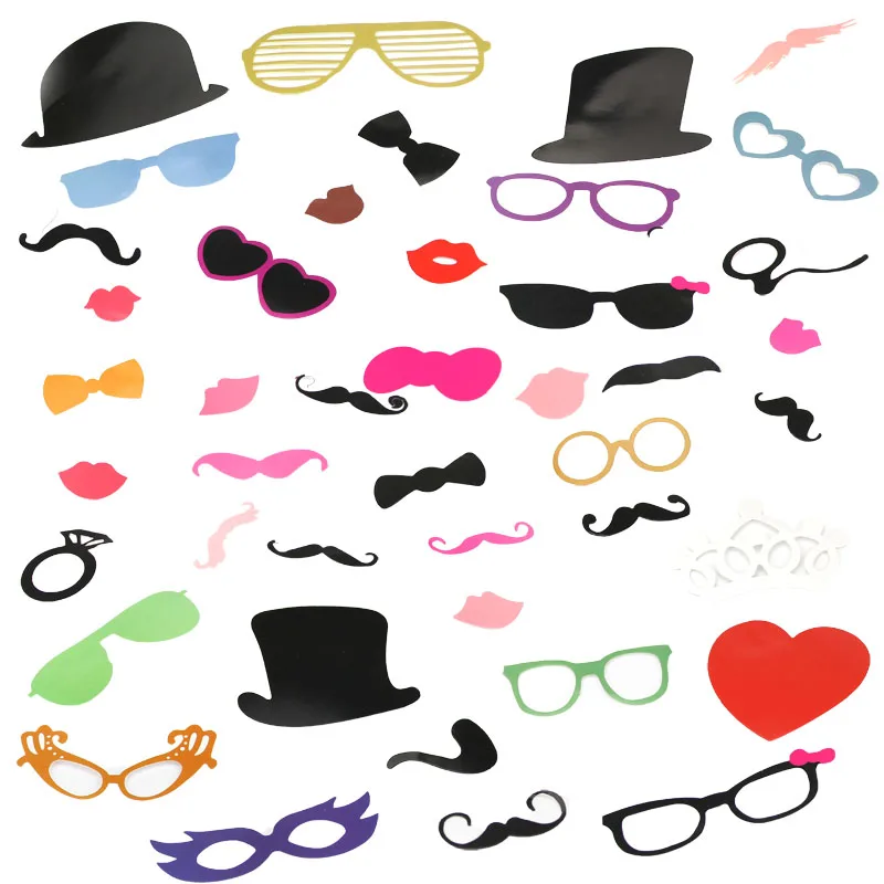 Image 44 Pcs Set Photo Booth Props Glasses Mustache Lip on A Stick Funny Masks Bridesmaid Gifts for Wedding Decoration Party Supplies