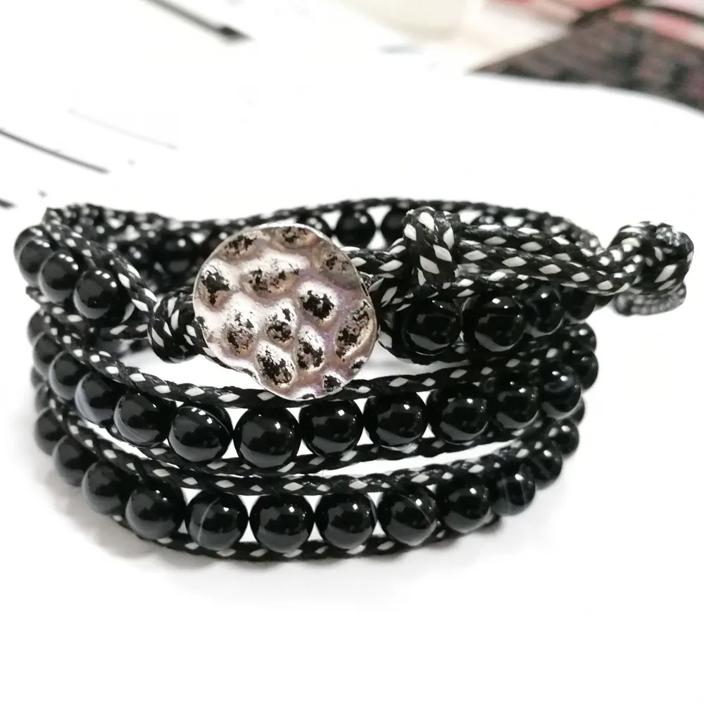 Yuteng 3 Row Natural Stone Handmade Leather Wrap Bracelet Genuine Leather 6mm Black Onyx Agates Cuff Bracelet Unisex LL8243
Yuteng 3 Row Natural Stone Handmade Leather Wrap Bracelet Genuine Leather 6mm Black Onyx Agates Cuff Bracelet Unisex LL8243