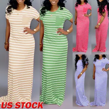 New Women Summer Casual Striped Floor Length Long Maxi Dress Short Sleeve O Neck
New Women Summer Casual Striped Floor Length Long Maxi Dress Short Sleeve O Neck