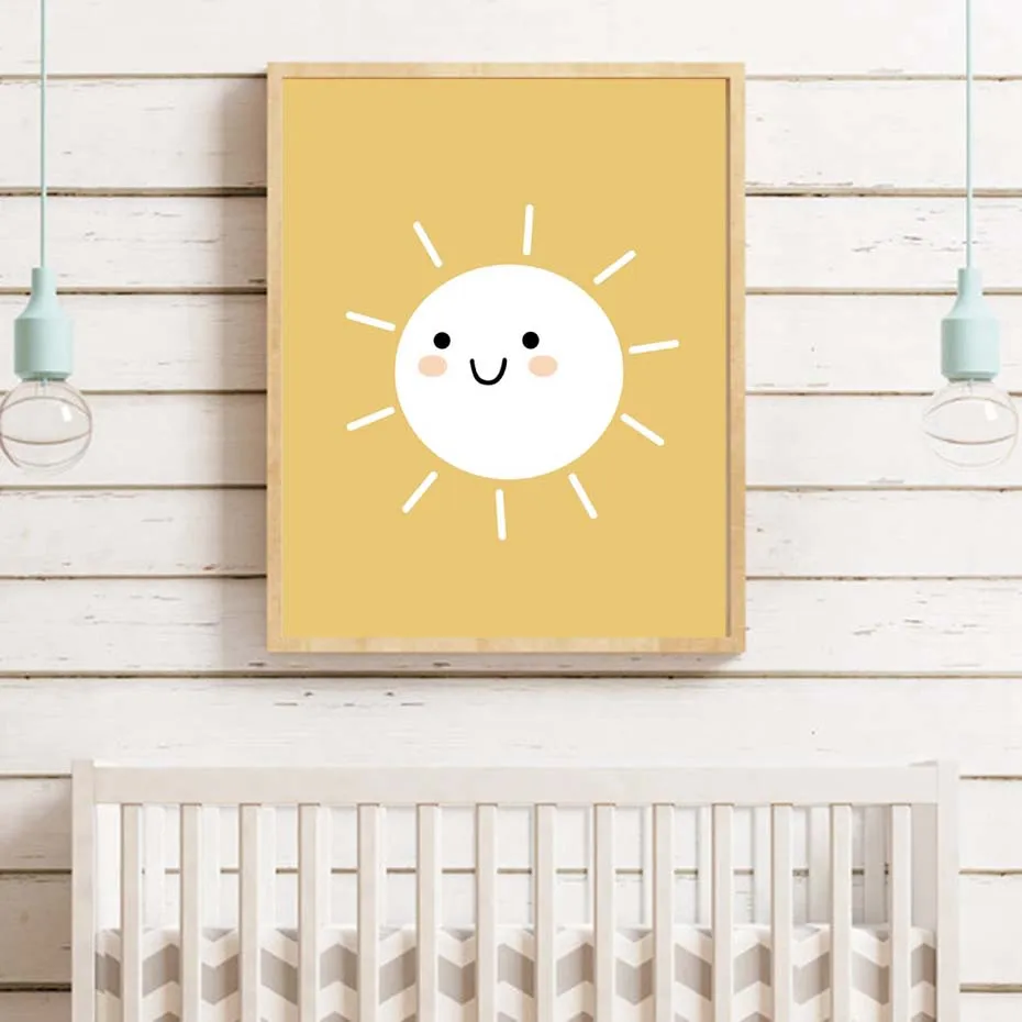 Smile Face Sun Moon Nordic Poster Wall Art Canvas Painting Cartoon Posters And Prints Wall Pictures For Bedroom Kid Room Deco (2)
