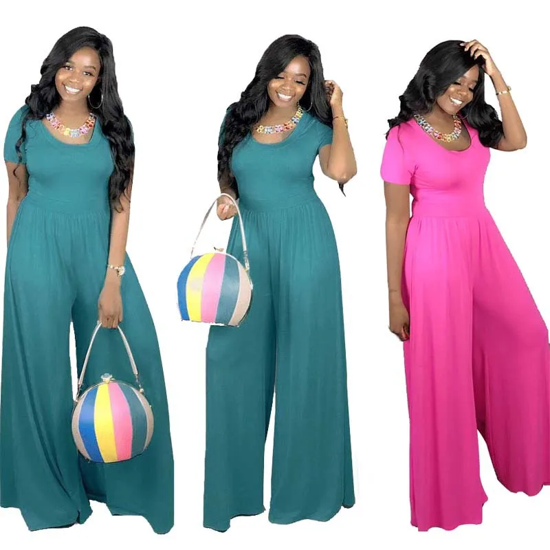 Summer classic hip hop women's high waist O neck loose solid color short sleeves and wide leg jumpsuit women's clothing
Summer classic hip hop women's high waist O neck loose solid color short sleeves and wide leg jumpsuit women's clothing
