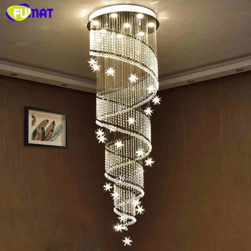 

FUMAT Modern Luxury K9 Crystal LED Chandelier Light for Living Room Hotel Stairs Villa Hall Meteor Spiral Chandelier Lighting