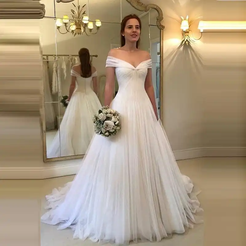 simple off shoulder wedding gown