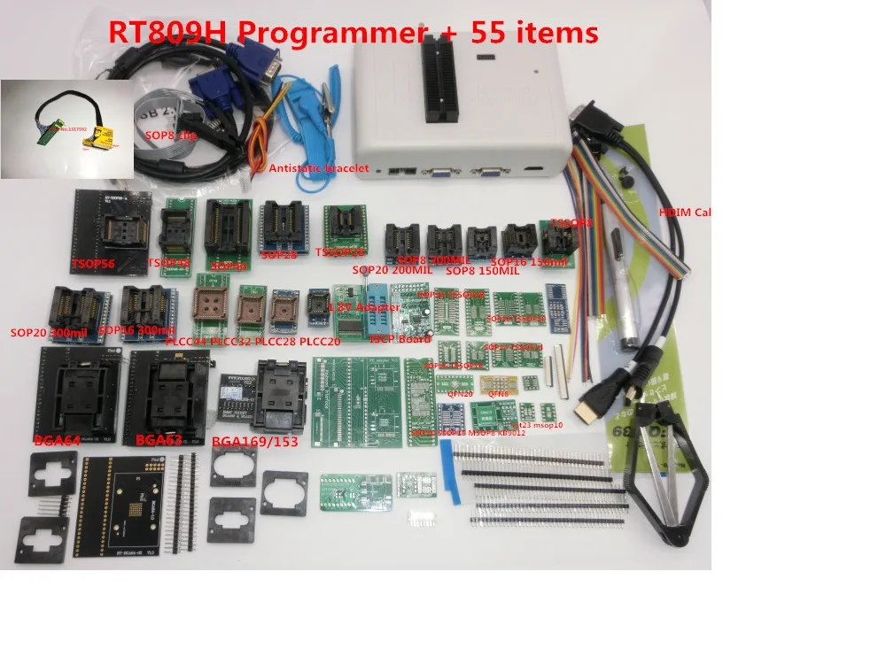 Программатор RT809H EMMC Nand оригинальный программатор TSOP56 TSOP48 кабель EDID ISP Header01 VGA HDMI