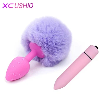 

Rabbit Tail Butt Plug With Vibrator Smooth Touch Bunny Silicone Anal Sex Toys For Woman Men Gay Adults Intimate Goods