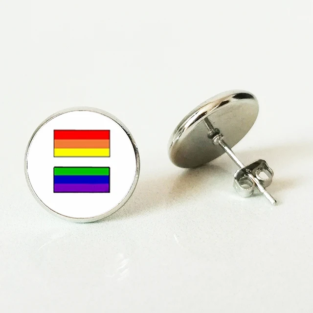 Серьги-гвоздики Bi Pride ЛГБТ серьги стеклянные украшения для геев с кабошоном |