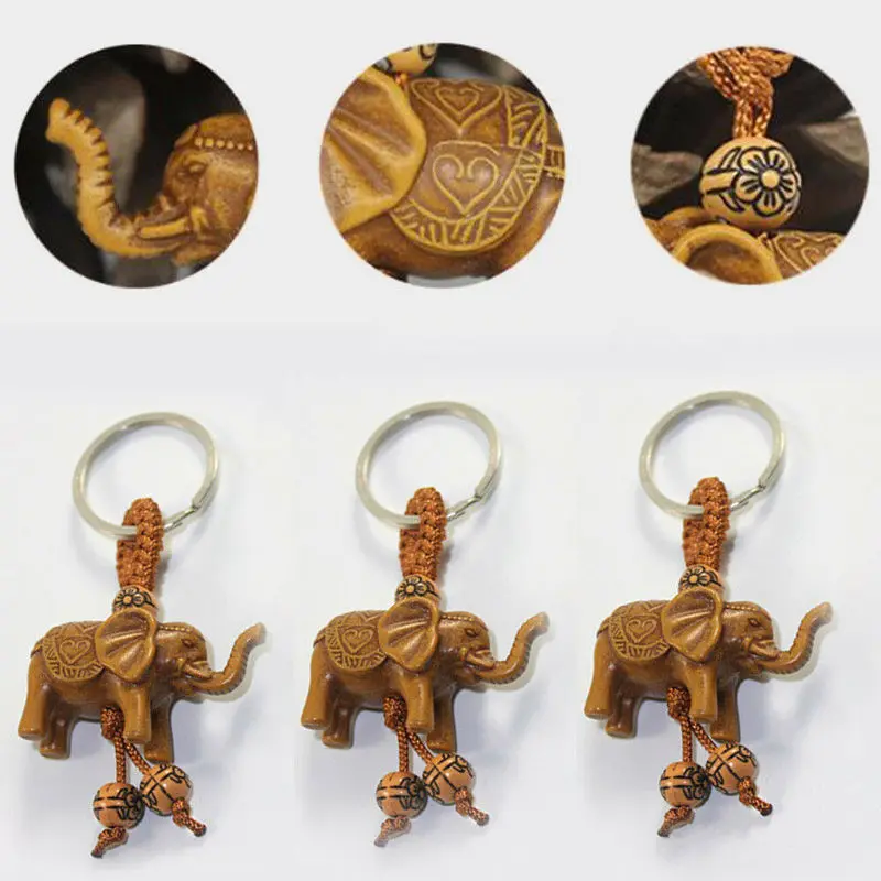 Lucky Elephant Carving Wooden Pendant Keychain Key Chain Ring Evil Defends Gift | Украшения и аксессуары