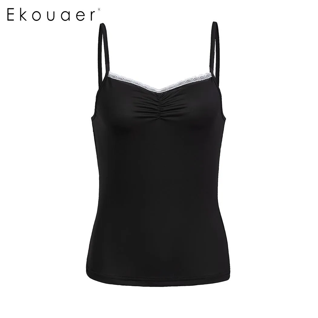 Ekouaer Women Sexy Ruched Front Sleepwear Adjustable Spaghetti Strap Lace Trim Slim Cami Tops Nighties Female Home Clothing
Ekouaer Women Sexy Ruched Front Sleepwear Adjustable Spaghetti Strap Lace Trim Slim Cami Tops Nighties Female Home Clothing