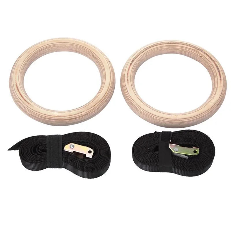 Image Olympic High Quality New Wooden Gymnastic Rings Gym Workout Exercise For Upper Body Strength Fitness Suspension Belt