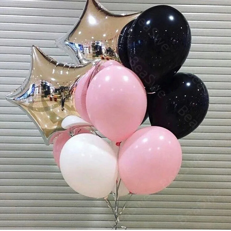 12pcs/lot white pink black 12'' latex Balloon Bouquet with 18 inch sliver star foil balls adult kids birthday party decor globos
12pcs/lot white pink black 12'' latex Balloon Bouquet with 18 inch sliver star foil balls adult kids birthday party decor globos