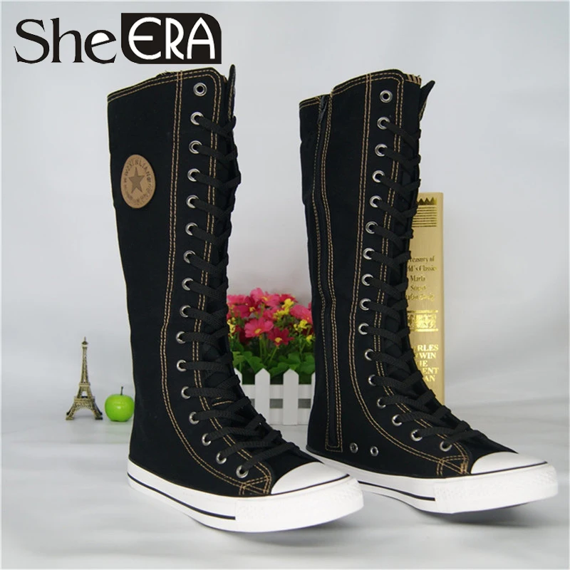 2018 New Fashion Canvas Lace Zip Boots Women Cheerleaders Dance Knee High Boots women boots Tall Casual Flats Shoes Punk girls 
2018 New Fashion Canvas Lace Zip Boots Women Cheerleaders Dance Knee High Boots women boots Tall Casual Flats Shoes Punk girls
